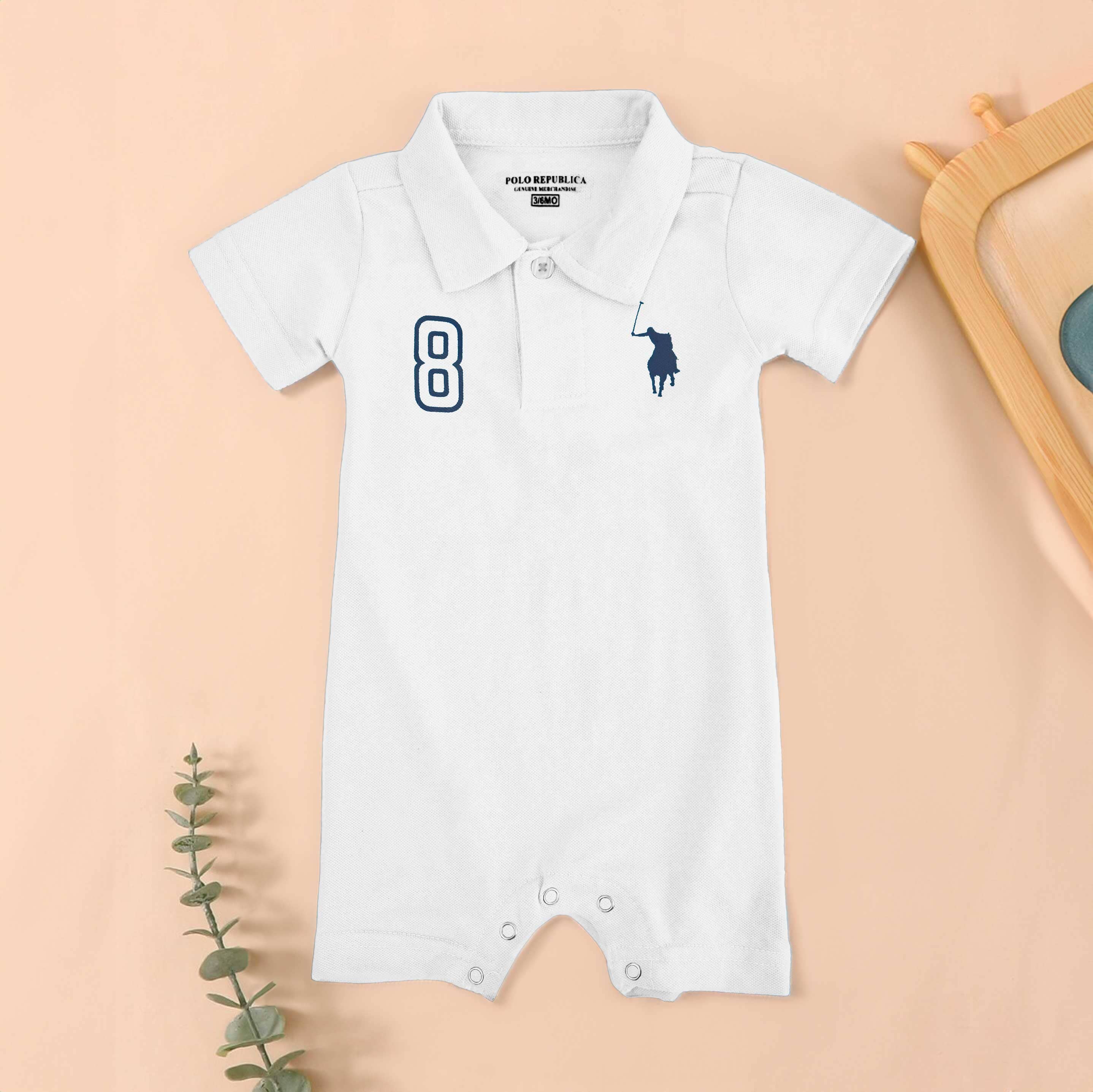 Polo Republica Signature Pony & 8 Printed Short Sleeve Baby Romper Romper Polo Republica White 0-3 Months 