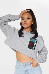 Women's Remorse Printed Crop Top Oversized Fleece Pullover Hoodie