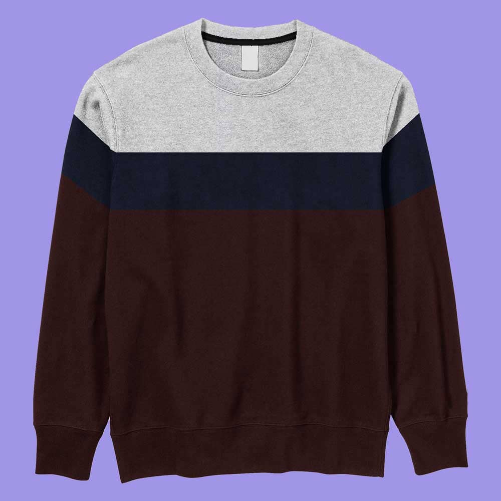 Men's Fontem Panel Design Long Sleeve Fleece Sweat Shirt Men's Sweat Shirt IBT Grey & Maroon S 