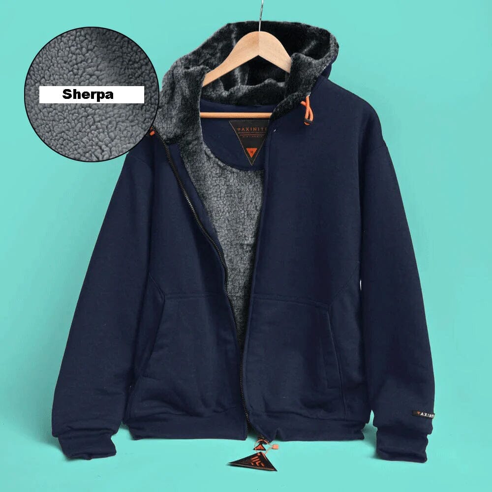 Axinite Men's Sherpa Fleece Minor Fault Zipper Hoodie Minor Fault Image Navy Sherpa S 