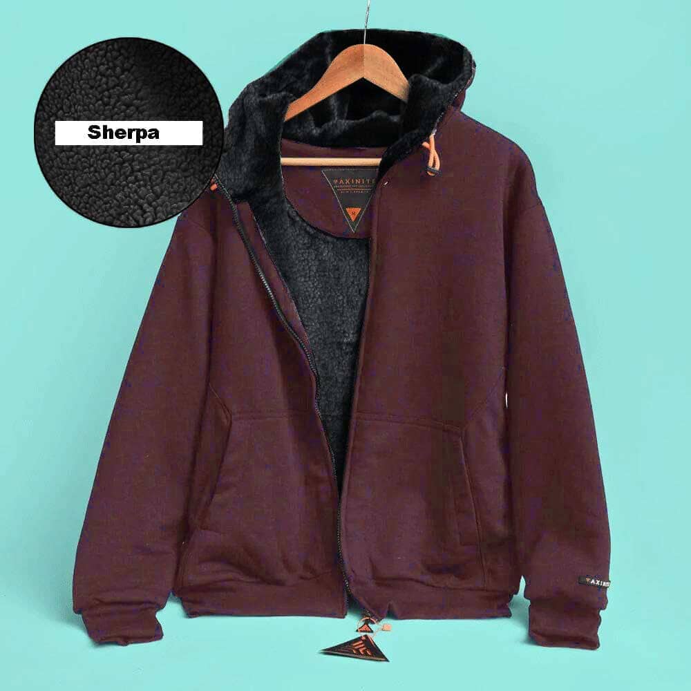 Axinite Men's Sherpa Fleece Minor Fault Zipper Hoodie Minor Fault Image Maroon Sherpa XS 
