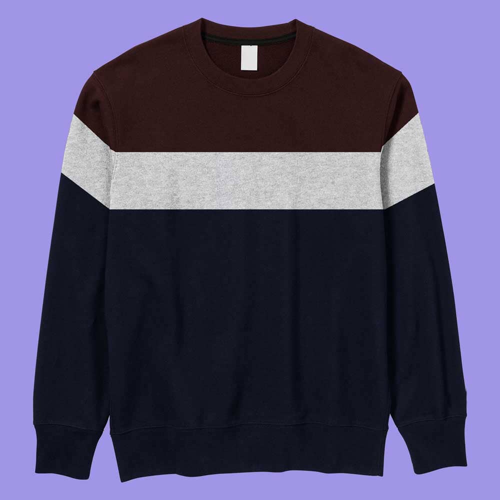 Men's Fontem Panel Design Long Sleeve Fleece Sweat Shirt Men's Sweat Shirt IBT Maroon & Navy S 