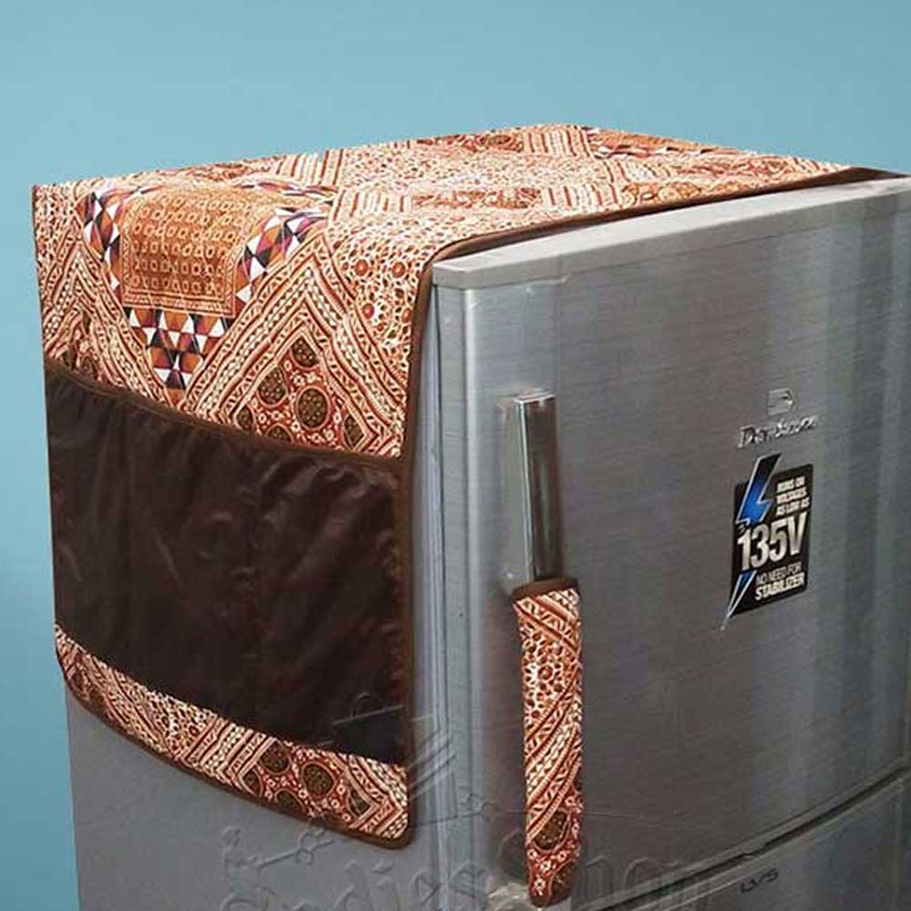 Fridge Cover Made By Dual Layer Cotton Polyster Filling Quilted Fabric Washable Stuff Kitchen Accessories FGT Brown Medium 