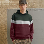 Men's Contrast Panel Design Fleece Pullover Hoodie Men's Pullover Hoodie IBT 