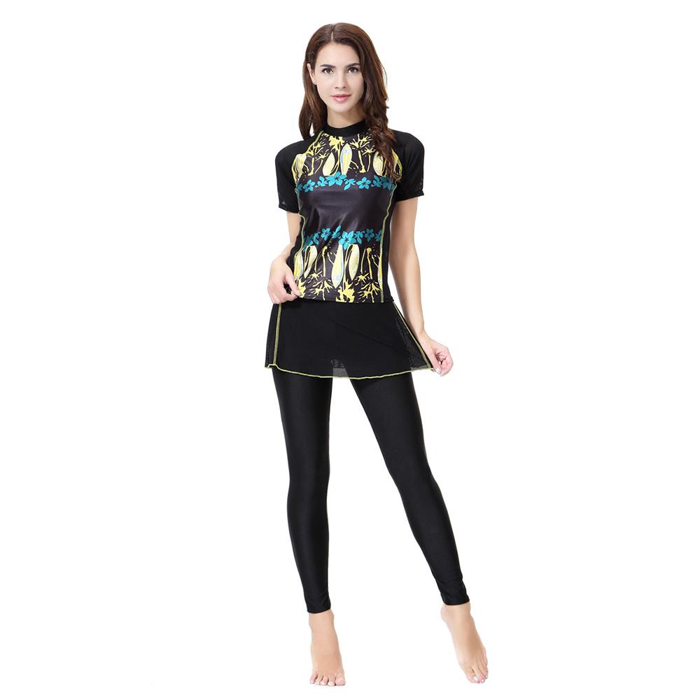 Women's Modest Floral Swimwear Conservative Split Swim Legging Swimming Suit Sunshine China 