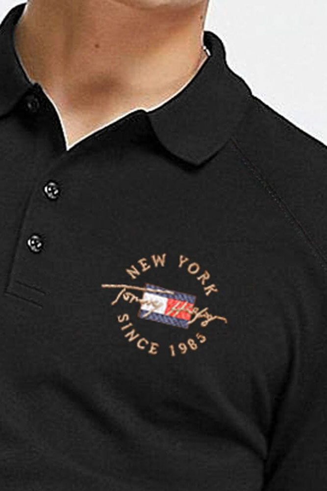 TM Men's New York Embroidered Long Sleeve Fleece Polo Sweat Shirt
