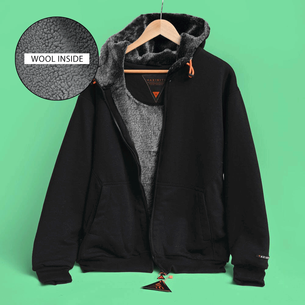Axinite Men's Sherpa Fleece Minor Fault Zipper Hoodie Minor Fault Image Black Sherpa XS 