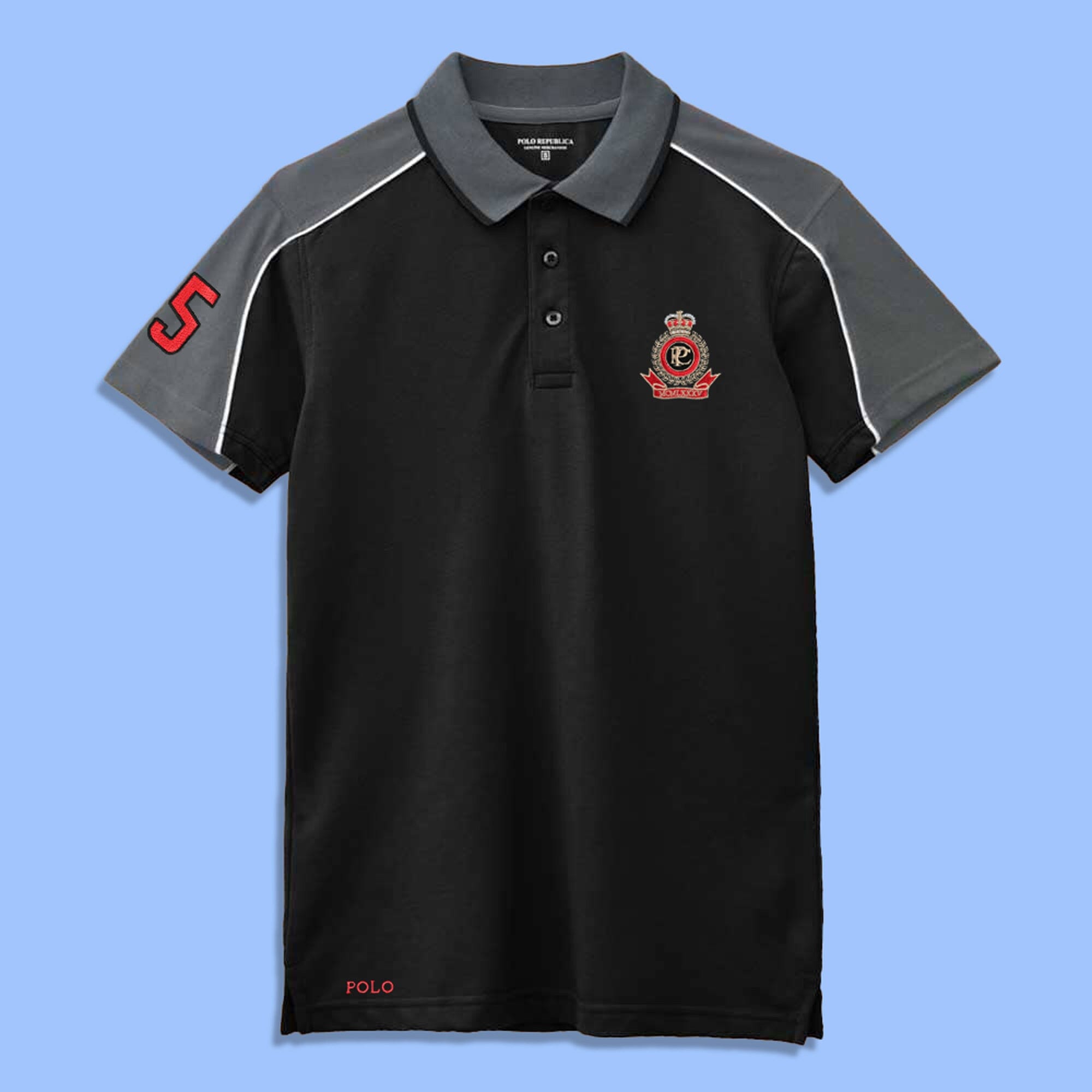 Polo Republica Men's PRC Crest & 85 Embroidered Contrast Panels Polo Shirt