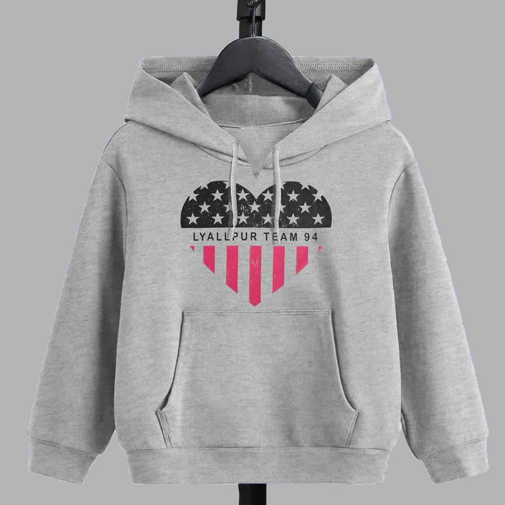 Lyallpur Kid's Lyallpur V- Design Team 94 Printed Pullover Hoodie Boy's Pullover Hoodie LFS Heather Grey 7-8 Years 