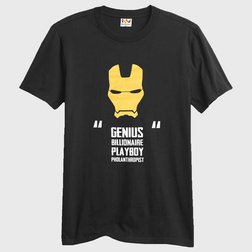 RichMan Genius Billionaire Playboy Printed Tee Shirt Men's Tee Shirt ASE Black & Mustard S 