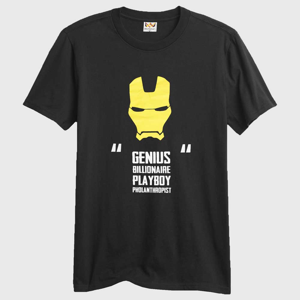 RichMan Genius Billionaire Playboy Printed Tee Shirt Men's Tee Shirt ASE Black & Yellow S 