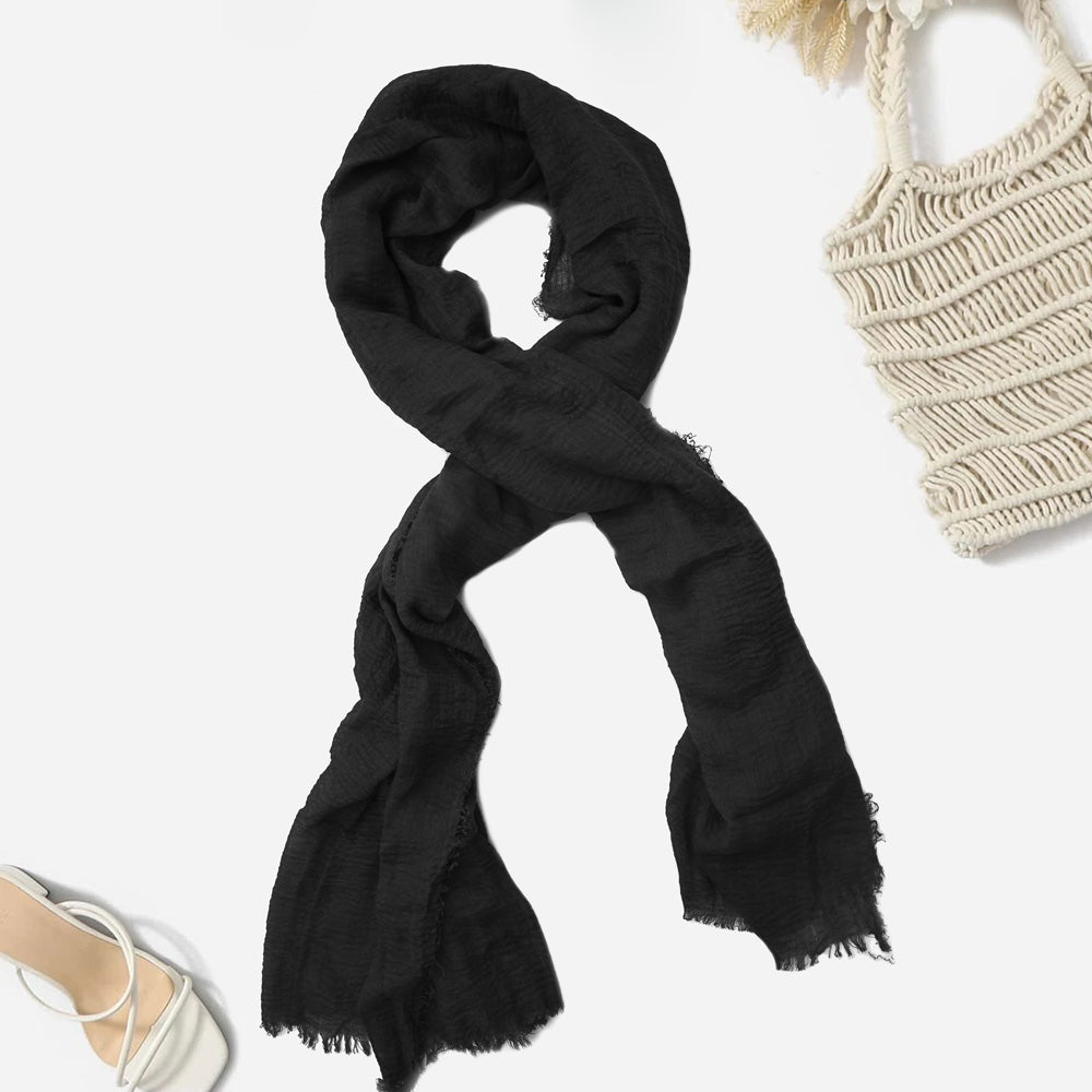 Women's High Quality Crimps Scarf Hijab Women's Shawl De Artistic Black 