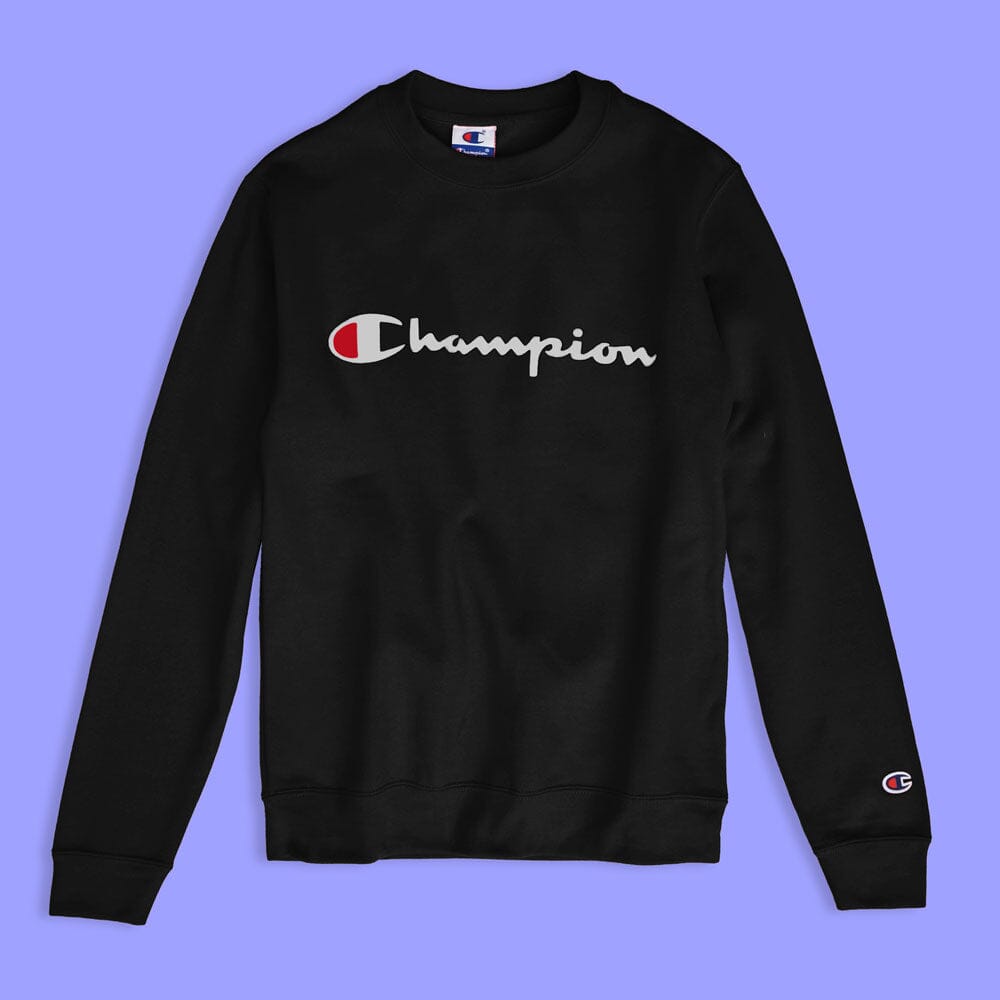 Champion Men's Logo Printed Crew Neck Fleece Sweat Shirt Men's Sweat Shirt Fiza Black XS 
