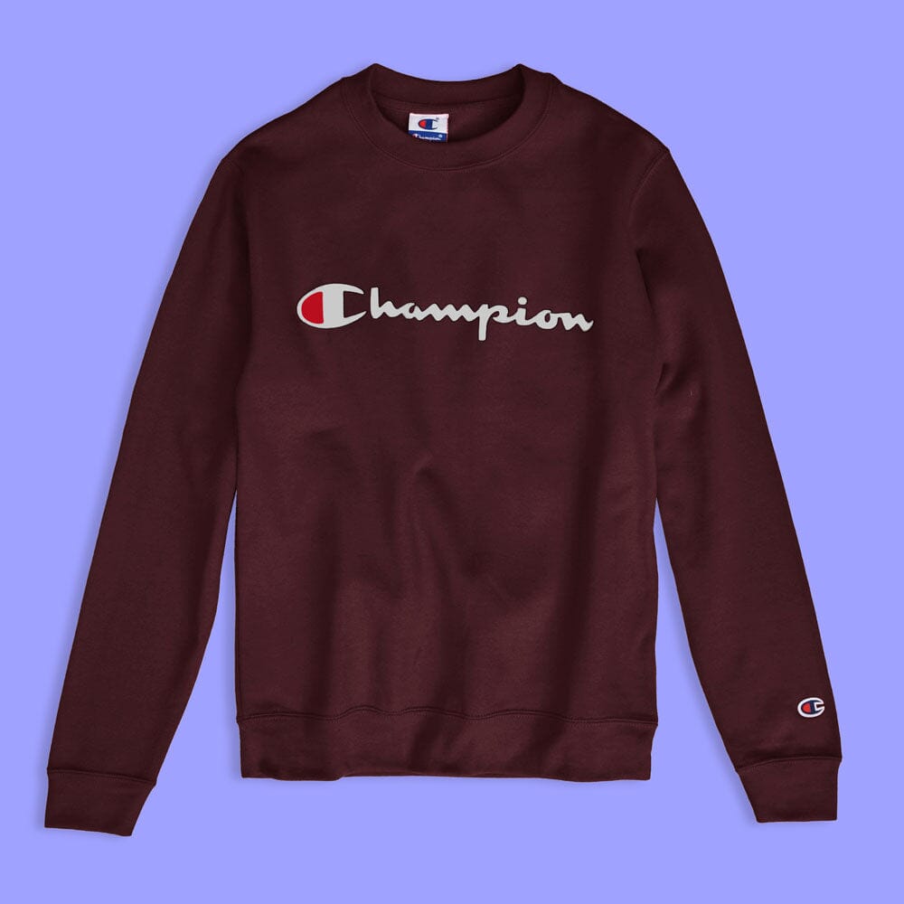 Champion Men's Logo Printed Crew Neck Fleece Sweat Shirt Men's Sweat Shirt Fiza Burgundy XS 