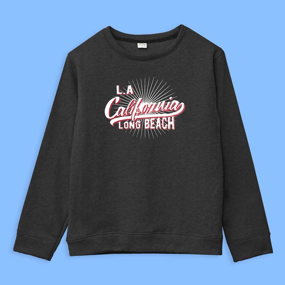 Richman Men's Long Beach California Printed Fleece Sweat Shirt Men's Sweat Shirt ASE Charcoal S 