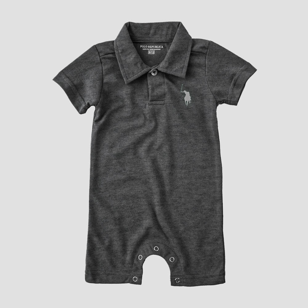 Polo Republica Nakon Signature Pony Printed Design Baby Romper Romper Polo Republica Charcoal 0-3 Months 