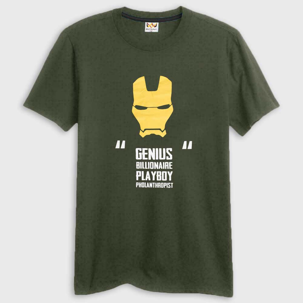 RichMan Iron Man Tony Stark Printed Tee Shirt Men's Tee Shirt ASE Dark Olive & Yellow S 