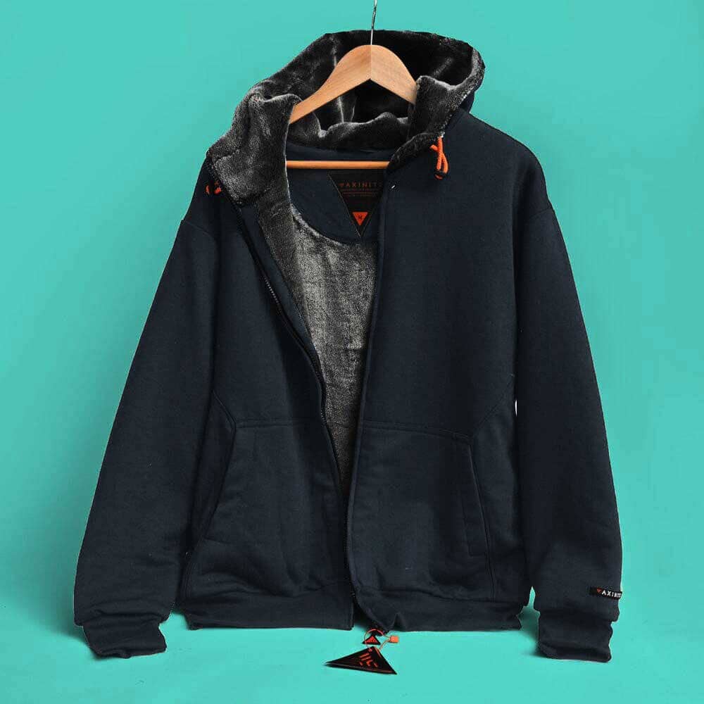 Axinite Men's Sherpa Fleece Minor Fault Zipper Hoodie Minor Fault Image Navy Fur XS 