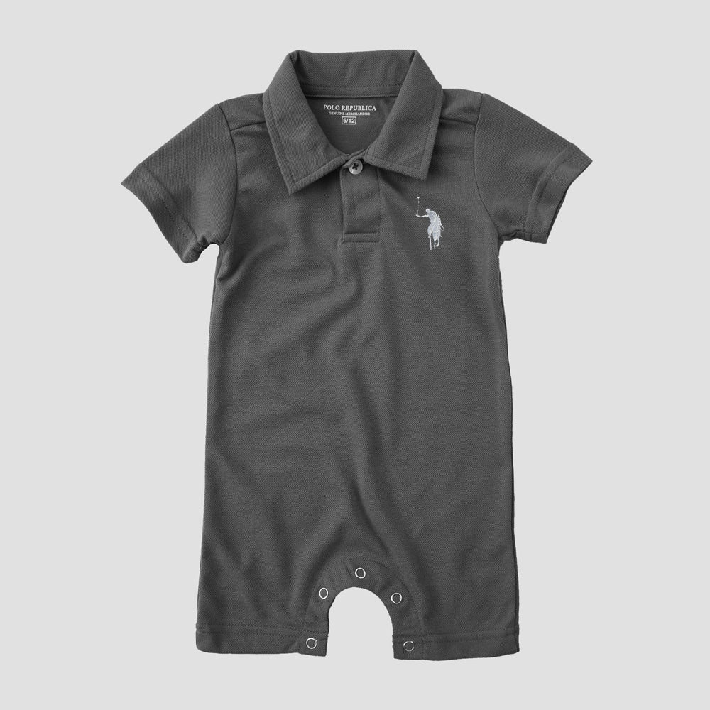 Polo Republica Nakon Signature Pony Printed Design Baby Romper Romper Polo Republica Graphite 0-3 Months 