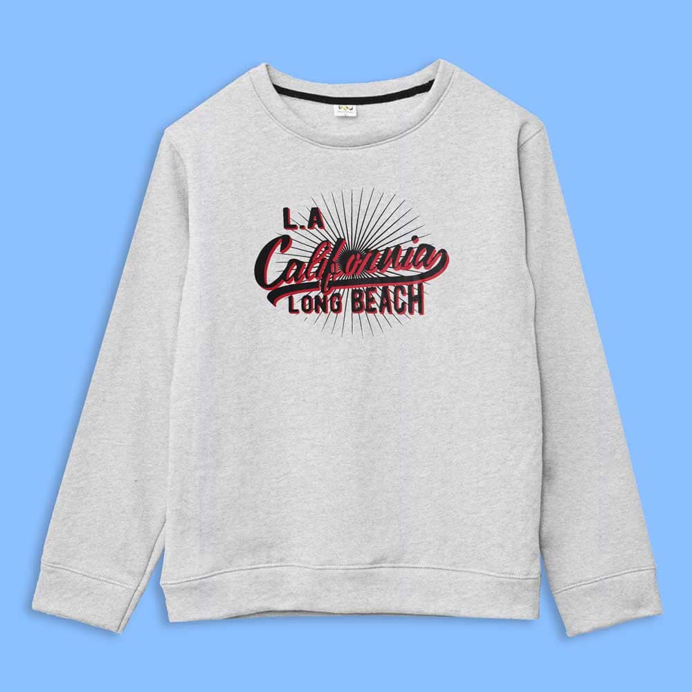 Richman Men's Long Beach California Printed Fleece Sweat Shirt Men's Sweat Shirt ASE Grey Marl S 