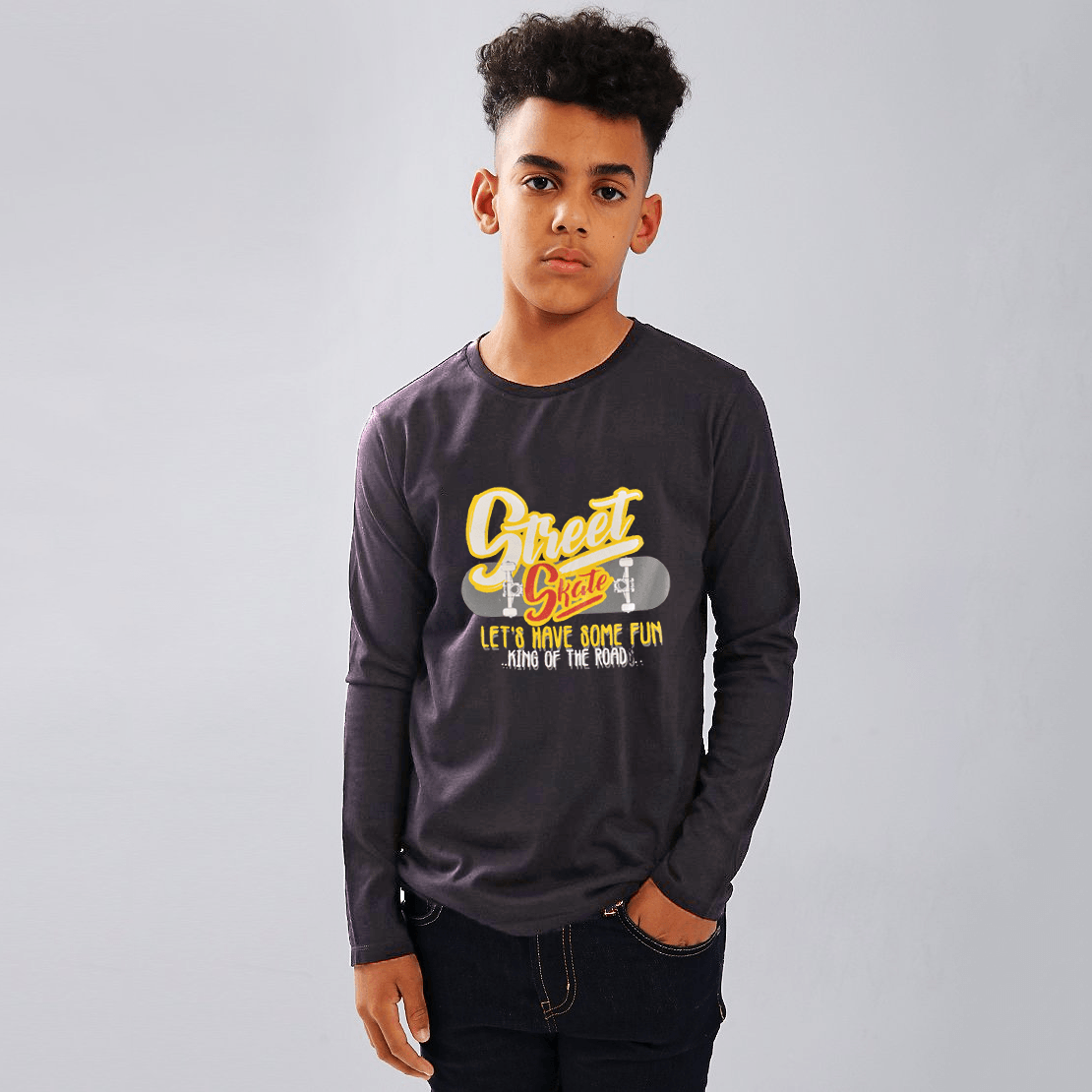 Poler Kids Street Skate King of The Road's Long Sleeve Tee Shirt Boy's Tee Shirt IBT Charcoal Yellow M