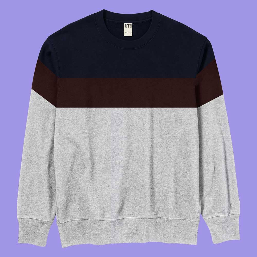 Men's Fontem Panel Design Long Sleeve Fleece Sweat Shirt Men's Sweat Shirt IBT Navy & Grey S 