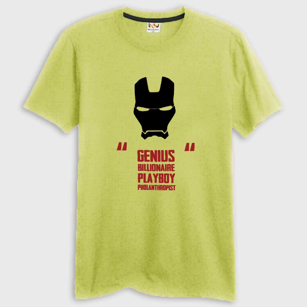 RichMan Iron Man Tony Stark Printed Tee Shirt Men's Tee Shirt ASE Lemon Yellow & Black S 