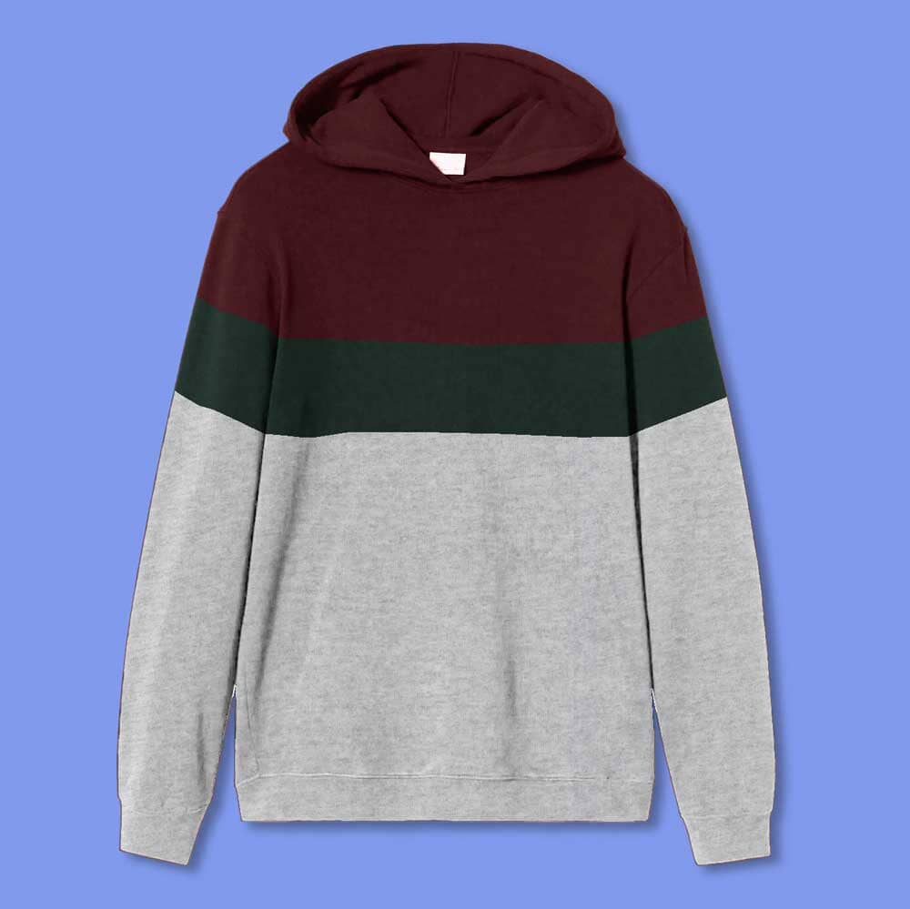 Men's Contrast Panel Design Fleece Pullover Hoodie Men's Pullover Hoodie IBT Maroon & Grey S 