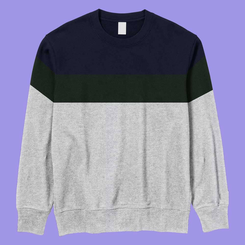 Men's Fontem Panel Design Long Sleeve Fleece Sweat Shirt Men's Sweat Shirt IBT Navy & Olive S 
