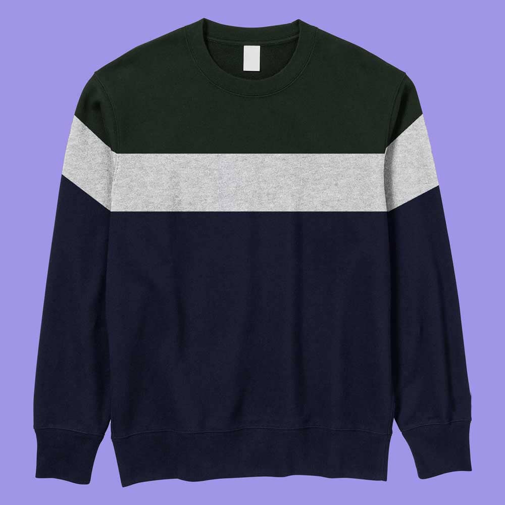 Men's Fontem Panel Design Long Sleeve Fleece Sweat Shirt Men's Sweat Shirt IBT Olive & Navy S 