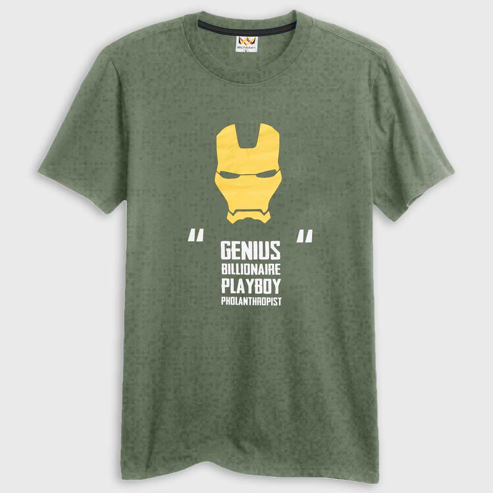 RichMan Iron Man Tony Stark Printed Tee Shirt Men's Tee Shirt ASE Olive & Mustard S 