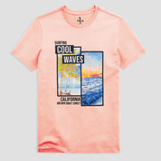 Carlo Men's Surfing Cool Waves Printed Crew Neck Tee Shirt Men's Tee Shirt RAT Peach S 