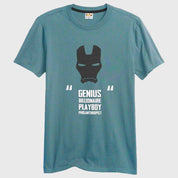 RichMan Genius Billionaire Playboy Printed Tee Shirt Men's Tee Shirt ASE Powder Blue & Black S 