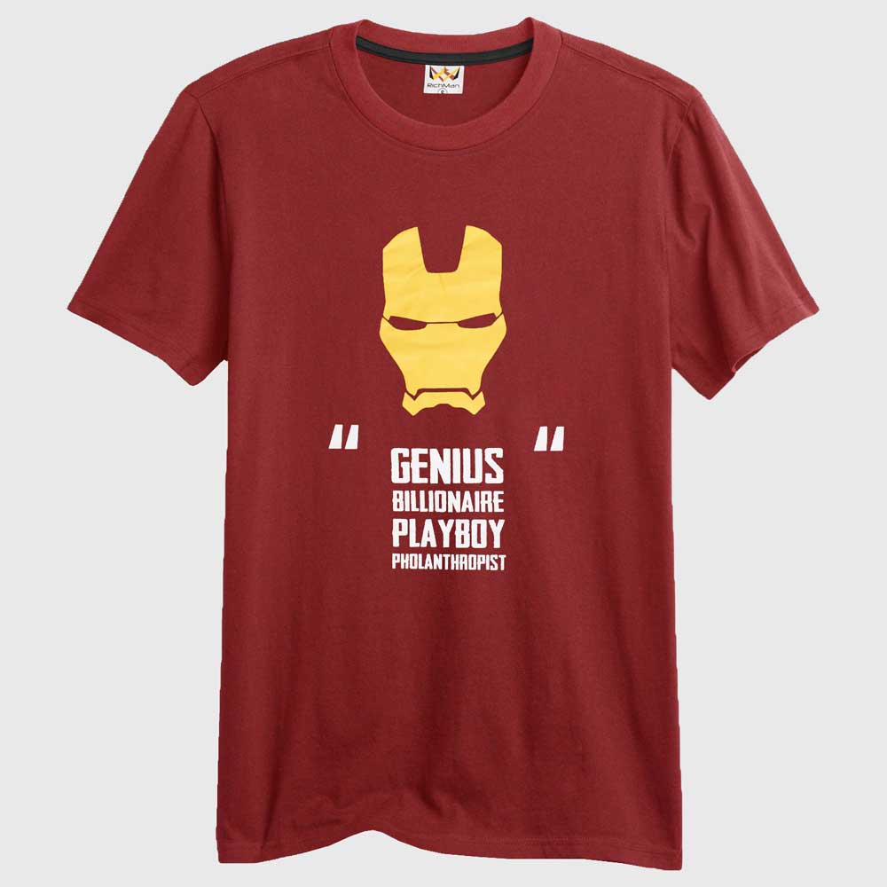 RichMan Genius Billionaire Playboy Printed Tee Shirt Men's Tee Shirt ASE Red & Mustard S 