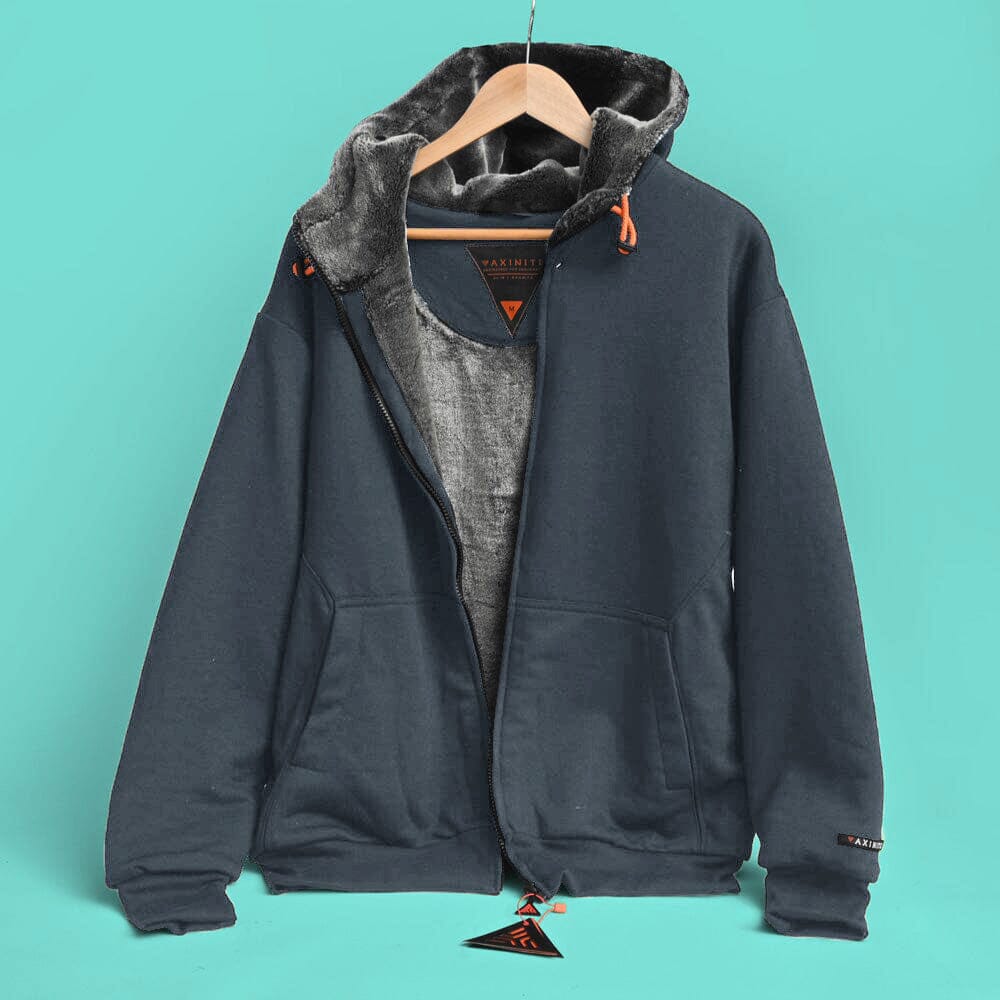 Axinite Men's Sherpa Fleece Minor Fault Zipper Hoodie Minor Fault Image Slate Grey Fur XS 