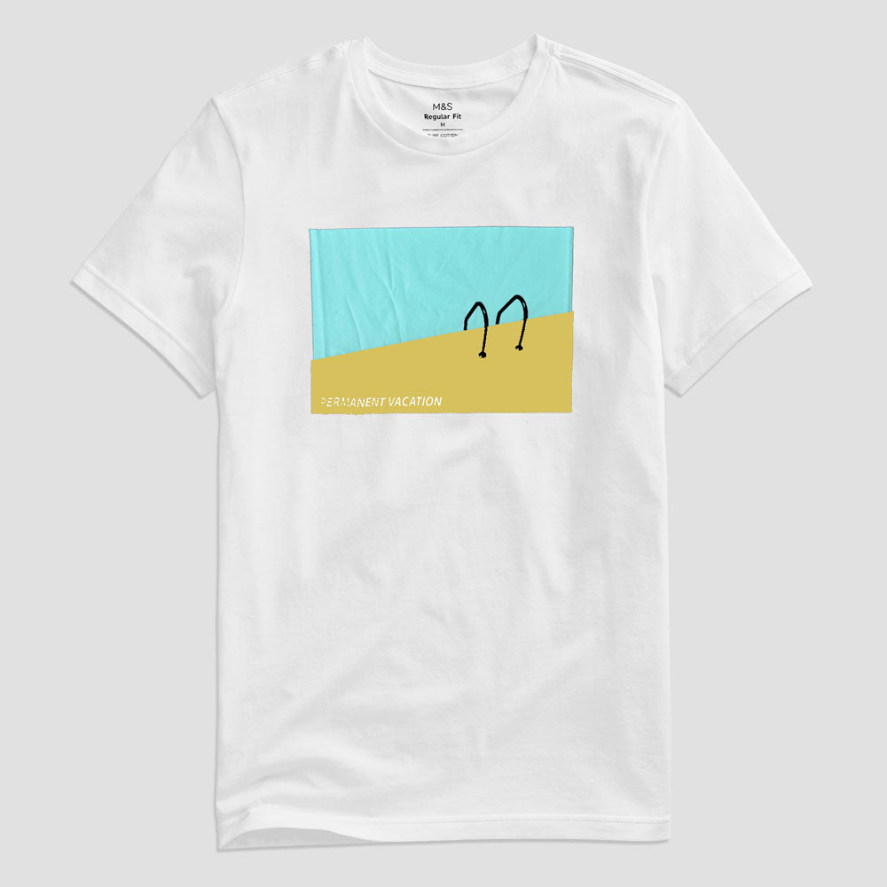 M&C Men's Permanent Vacation Printed Crew Neck Tee Shirt Men's Tee Shirt FTC White S 