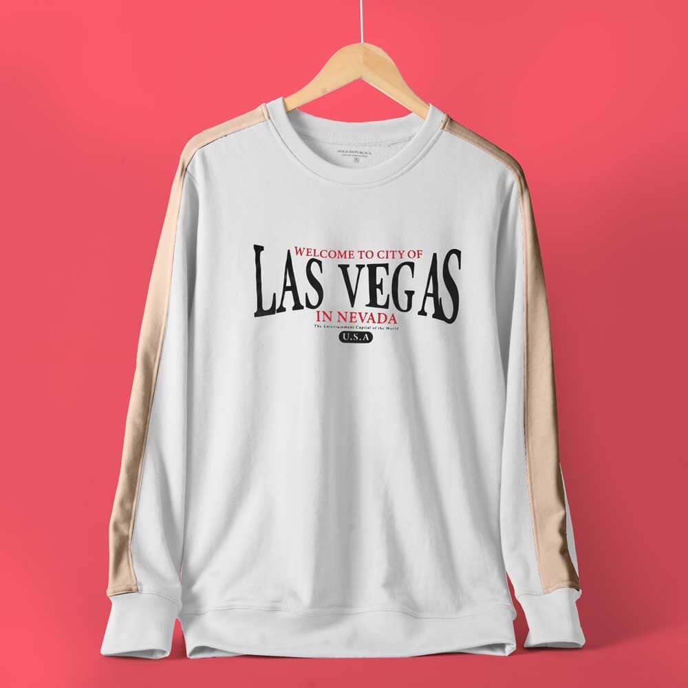Polo Republica Men's Las Vegas Printed Minor Fault Terry Sweat Shirt Minor Fault Polo Republica White & Skin XS 