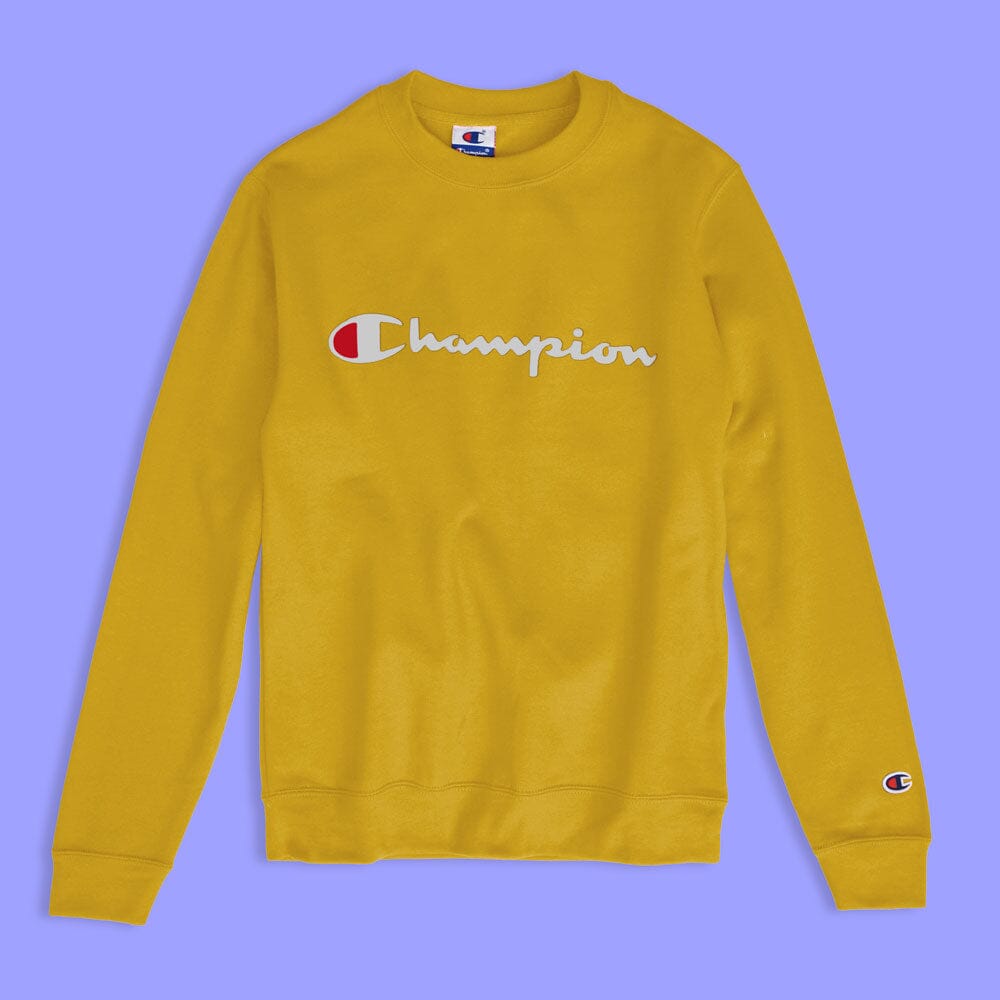 Champion Men's Logo Printed Crew Neck Fleece Sweat Shirt Men's Sweat Shirt Fiza Yellow XS 