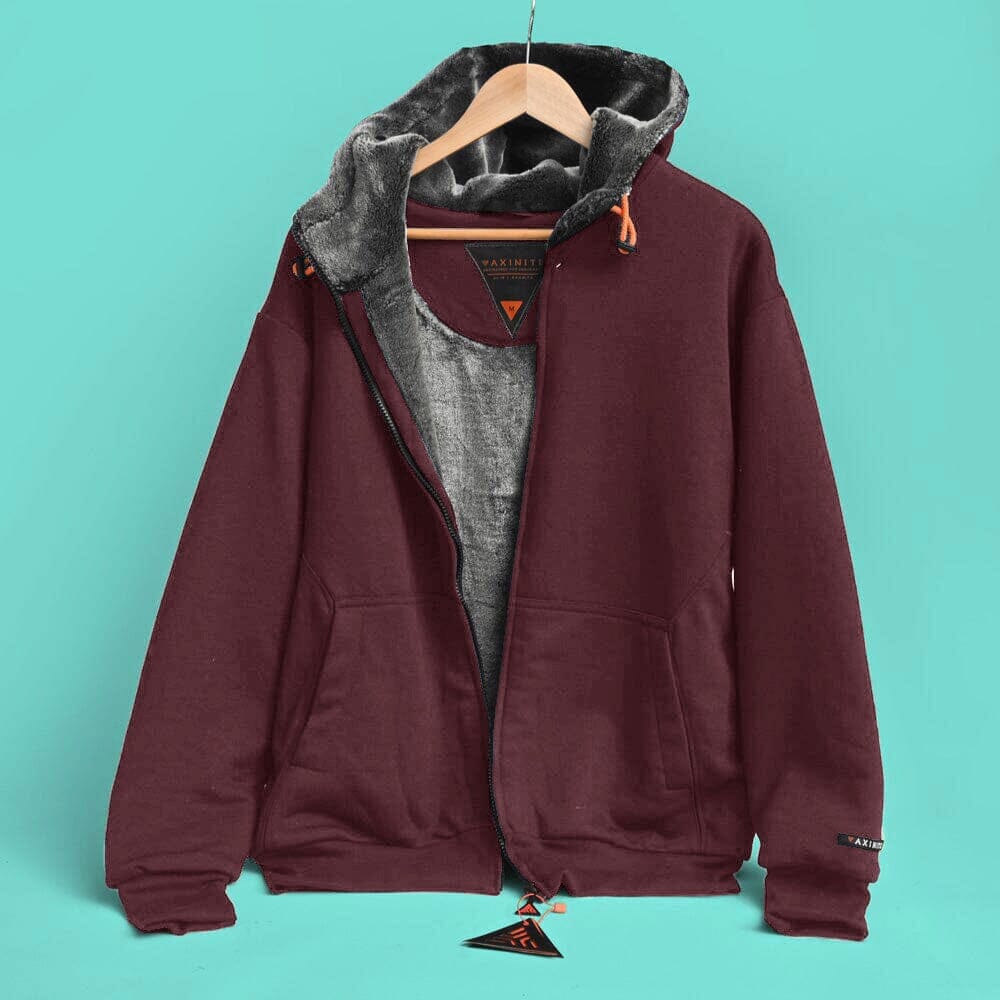 Axinite Men's Sherpa Fleece Minor Fault Zipper Hoodie Minor Fault Image Maroon Fur XS 